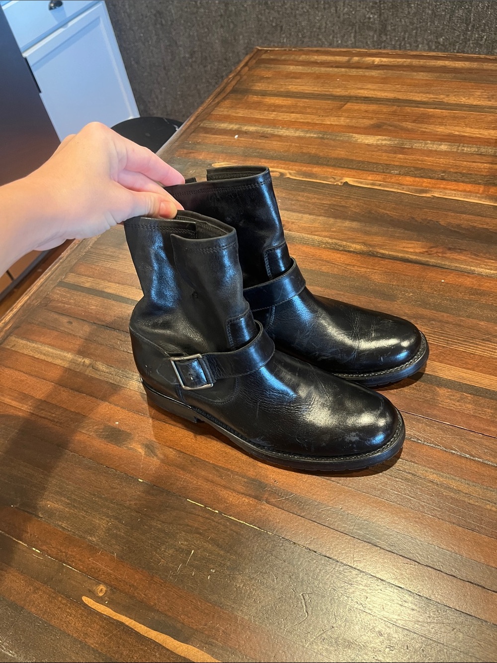 Frye Black Leather Short Engineer Boot with Buckler size 7 - Picture 3 of 8